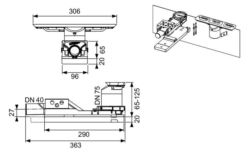 TECEdrainway Сифон низький, DN 40, горизонтальний (693020) 693020 фото