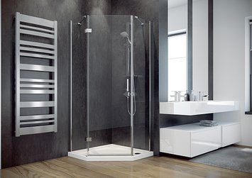 Кабіна п&rsquo;ятикутна VIVA 90x90x195 ліва: скло прозоре, профіль хромований V5L-90-195-C фото