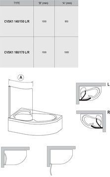 Штора для ванни CVSK1 ROSA 160/170 R Білий TRANSPARENT 7QRS0100Y1 фото