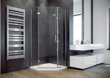 Кабіна п&rsquo;ятикутна VIVA 90x90x195 права, скло прозоре, профіль хромований V5P-90-195-C фото