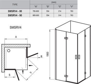 Душова кабіна SMSRV 4- 90 Хром TRANSPARENT 1SV77A00Z1 фото