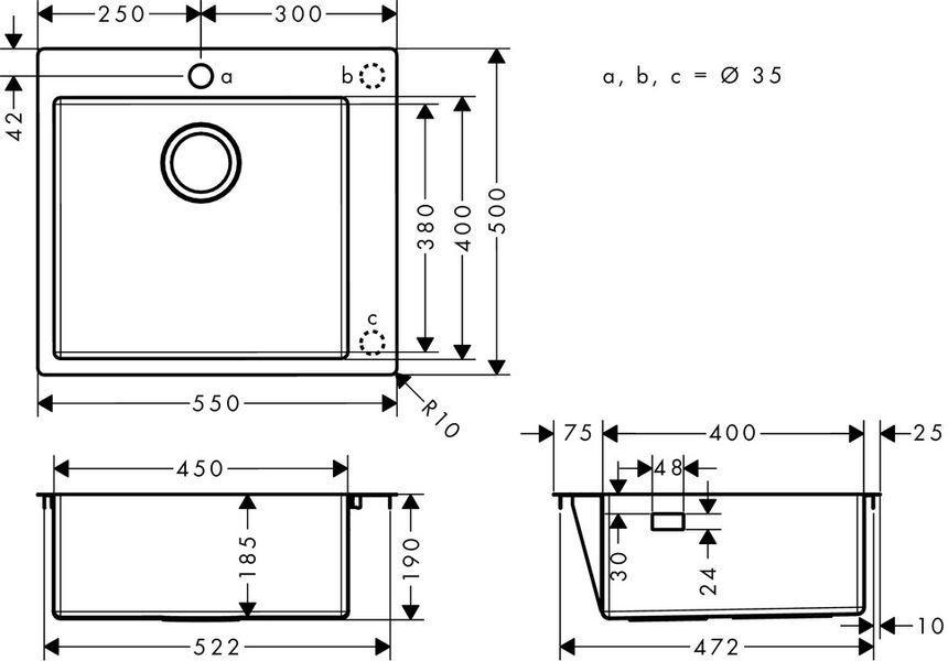 Кухонна мийка S711-F450 на стільницю 1x35d 550х500 Stainless Steel (43301800) 43301800 фото