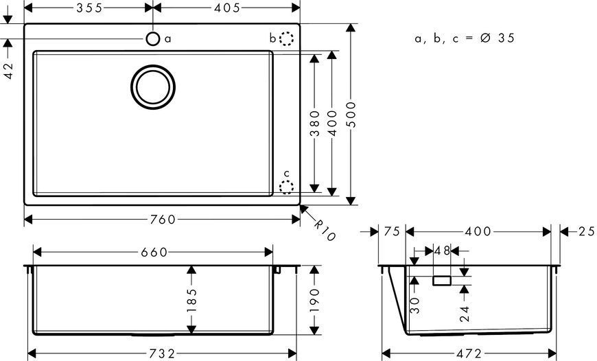 Кухонна мийка S711-F660 на стільницю1х35d 760х500 сталь (43302800) Stainless Steel 43302800 фото