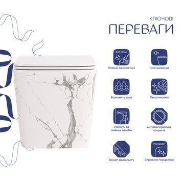 Унітаз підвісний Tern Ultra Quiet 490&times;365&times;325 мм, Marble, з сидінням Slim Duroplast / Soft-close / Quick Release QT17332303ASMR Qtap SD00054291 фото