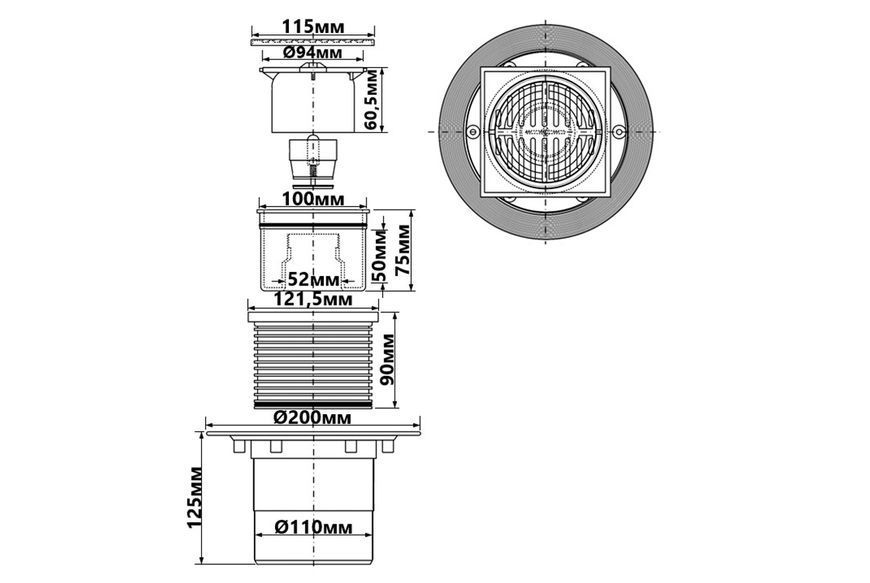 Злив в підлогу з клапаном 110 мм HCFG3V-110 HCFG3V-110 фото