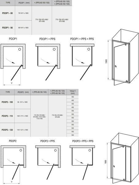 Душові двері одноелементні PDOP1-90 Transparent, (03G70300Z1) RAVAK 03G70300Z1 фото