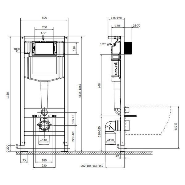 Інсталяційна с-ма SYSTEM 50 пневматична д/унітазу, б/кнопки K97-523 фото