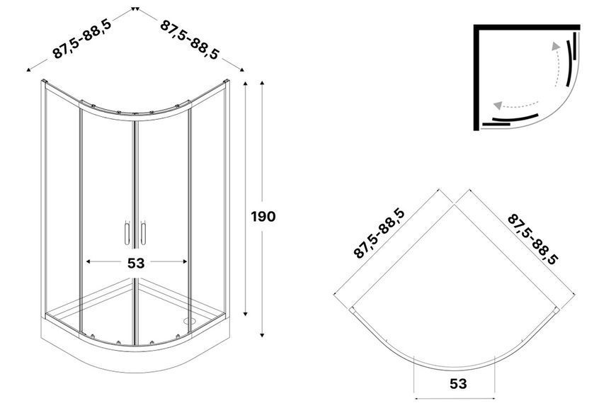 Душова кабіна півкругла SUVIA BLACK 2D R55 90x90х190 скло clear ACTIVE SHIELD 5мм K-5116 фото