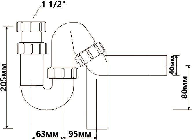 Сифон для кухонної мийки 1 1/2х40 без зливу HC-6 HC6 фото