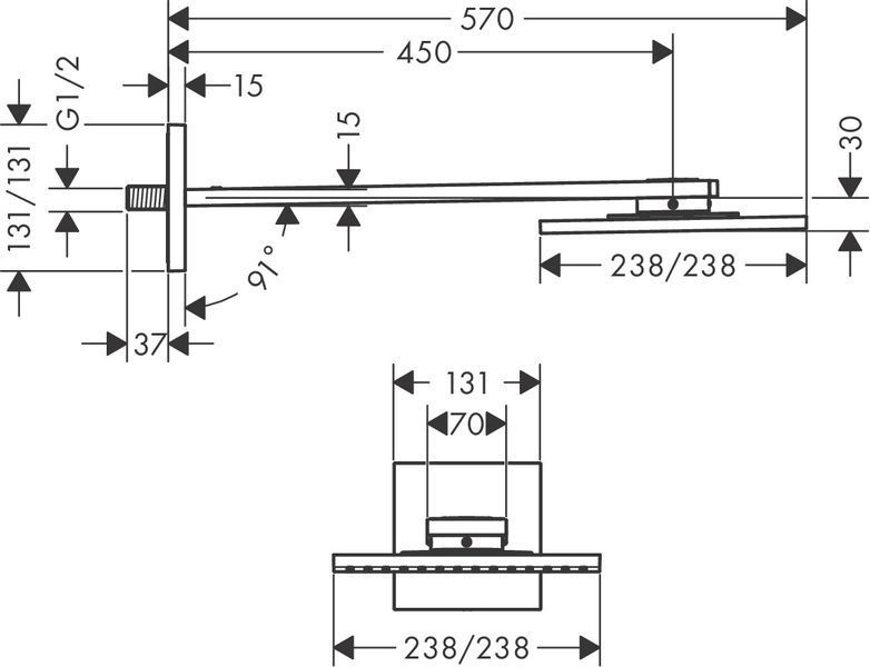 Верхній душ Axor 250х250 1jet P з тримачем, Stainless Steel Optic (35306800) 35306800 фото