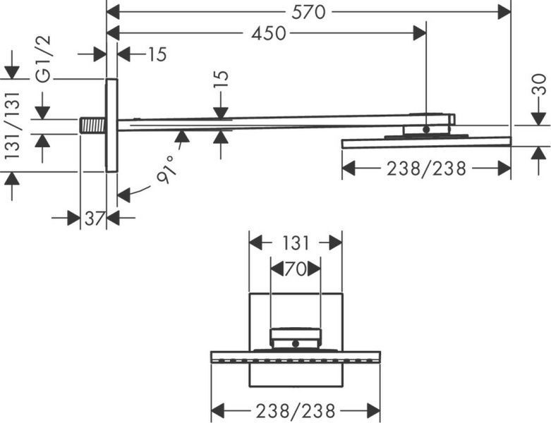 Верхній душ Axor 250х250 1jet P з тримачем, хром 35306000 35306000 фото