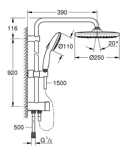 TEMPESTA SYSTEM FLEX душова система 250 , без змішувача, колір хром 26675001 фото