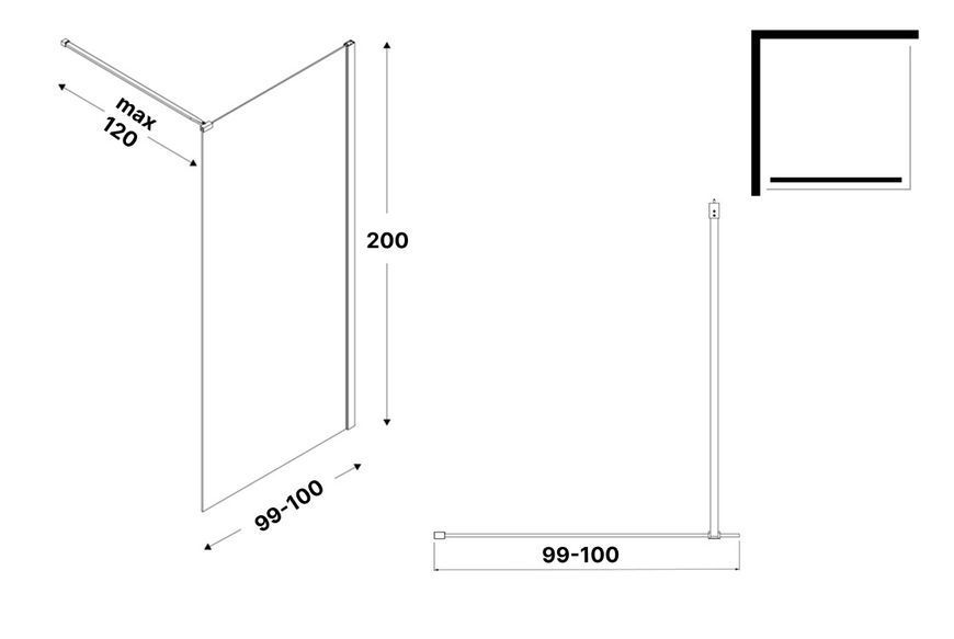 Душова кабіна walk in VELIO BLACK 100x200 скло clear ACTIVE SHIELD 8мм D-0143B фото