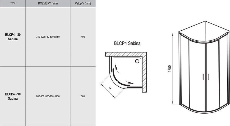 Душова кабіна напівкругла BLCP4-90 SABINA Grape, (3B270140ZG) RAVAK 3B270140ZG фото