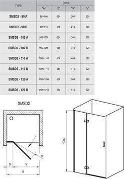 Душові двері SMSD 2- 90 B- R Хром TRANSPARENT 0SP7BA00Z1 фото