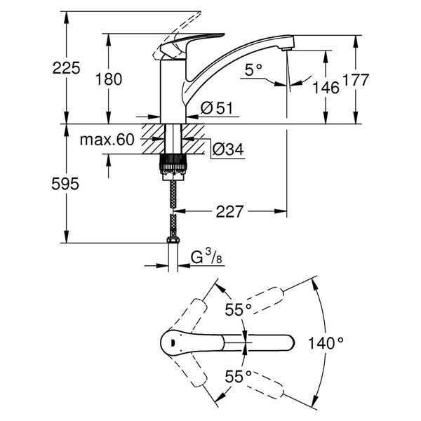 Змішувач для кухні GROHE EUROSMART NEW 33281003, хром 33281003 фото