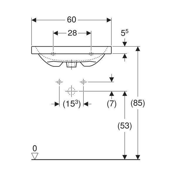 501.841.00.3 iCon Light Раковина 60 см, без отв.для зміш., з переливом, скорочений виліт, колір білий глянець 501.841.00.3 фото