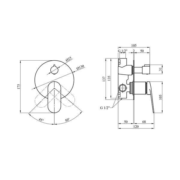 Змішувач прихованого монтажу для душу Kroner Element 211337-3801 CV035971 фото