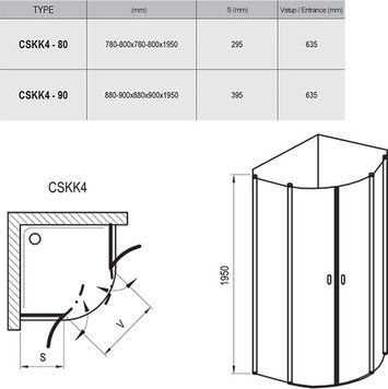 Душова кабіна CSKK4- 90 Сатин TRANSPARENT 3Q170U00Z1 фото