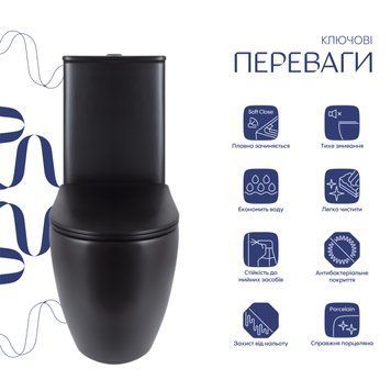 Унітаз підлоговий Qtap Robin Ultra Quiet безобідковий з сидінням Soft-close MATT BLACK QT13226083AMB SD00052566 фото