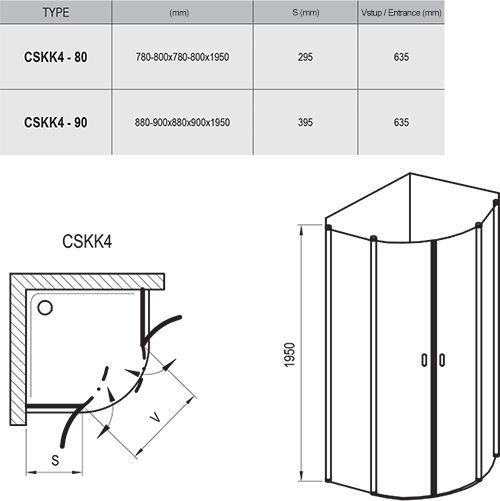 Душова кабіна напівкругла CHROME CSKK4-90 Transparent, (3Q170C00Z1) RAVAK 3Q170C00Z1 фото