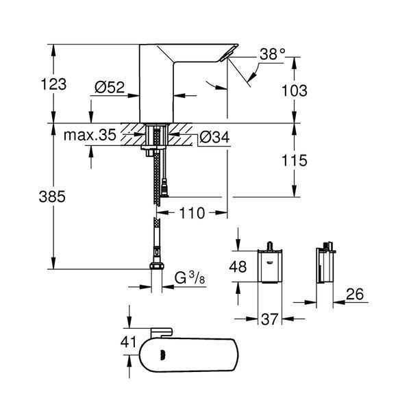 Змішувач для умивальника електронний BauCosmopolitan E (36451000), Grohe 36451000 фото