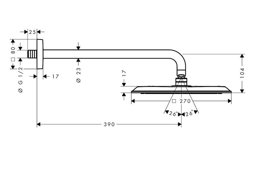 Верхній душ Axor Citterio C 270х270 1jet EcoSmart+ P зі стіновим кронштейном, Chrome (28791000) 28791000 фото