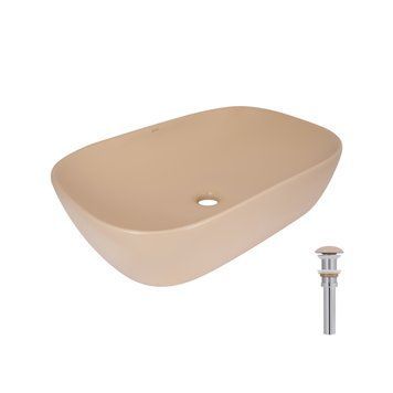 Раковина накладна Qtap Robin 600x390x150 мм, Beige, прямокутна, з донним клапаном QTROB188SB49787 SD00055911 фото