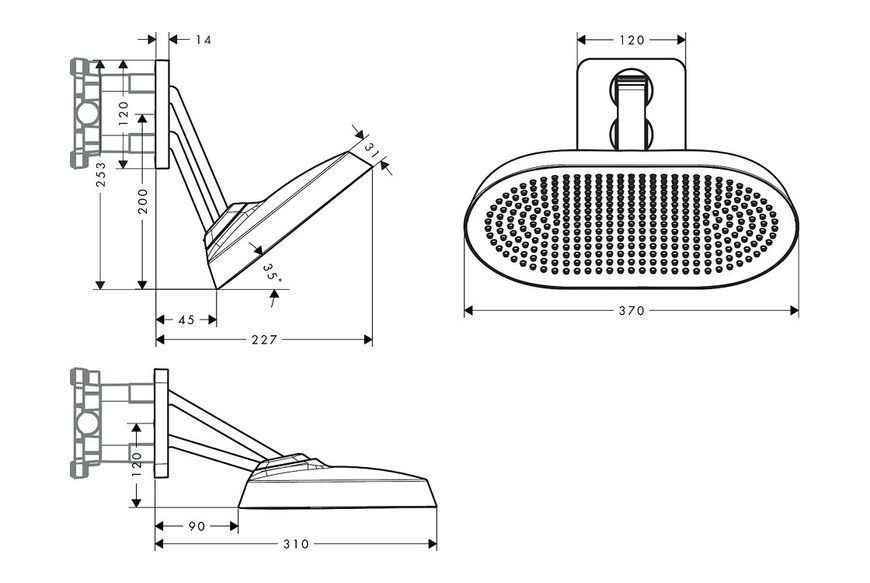 Верхній душ Axor ShowerSphere 370х220 2jet EcoSmart з регульованим кронштейном, Brushed Black Chrome (39746340) 39746340 фото