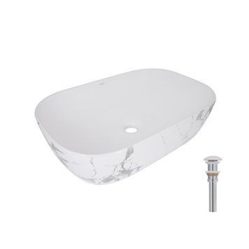 Раковина накладна Qtap Robin 600x390x150 мм, Marble, прямокутна, з донним клапаном QTROB188MR49788 SD00055912 фото