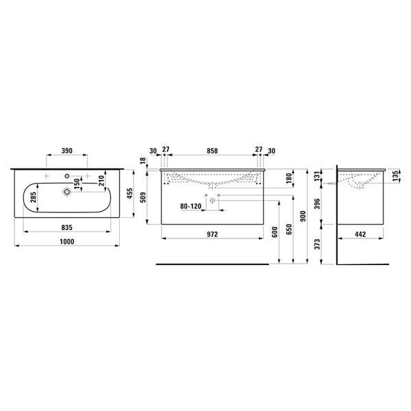 Раковина LUA 100см, з/о+шафка 2 шухляди, білий глянець H8600882611041 фото