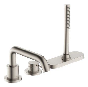 Змішувач Tecturis S врізний на край ванни 3 отв з sBox, Stainless Steel Optic (73447800) 73447800 фото