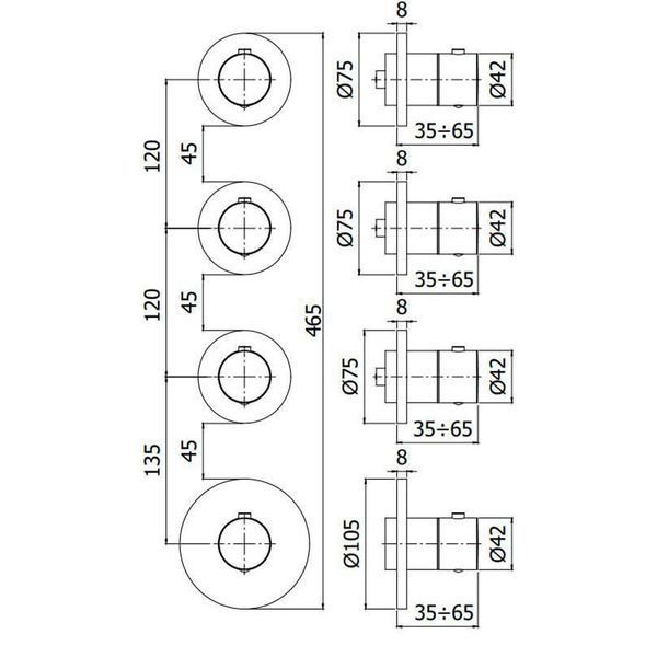 MDE019CR Paffoni modular box Зовнішня частина до термостата на 3 вих, вертик./горизонт. установка,хром MDE019CR фото