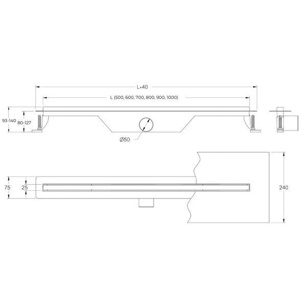 UN7033C Universal Slim Душовий канал 70 з нержавіючої сталі, сифоном і декоративною накладкою, з горизонтальним виводом, нержавіюча сталь UN7033C фото
