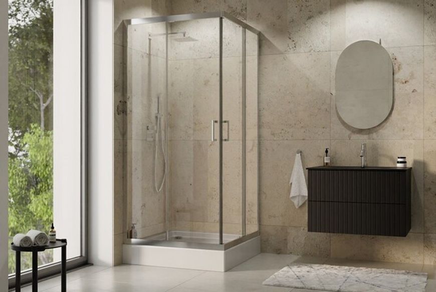 Кабіна квадратна MODERN 90x90x190 універсальна: скло прозоре, профіль хромований MK-90-190-G фото