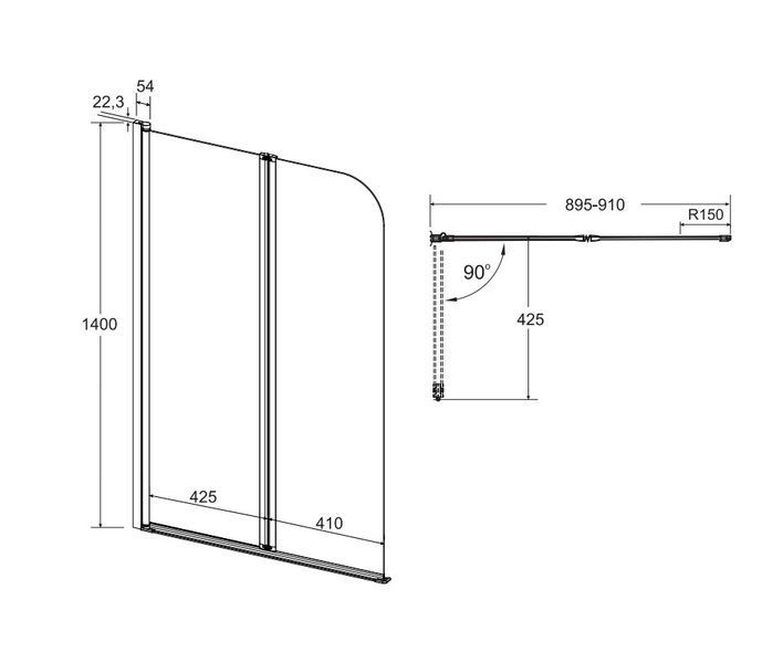 Шторка для ванни BESCO Prime-2S 90x140 PNP-2S фото