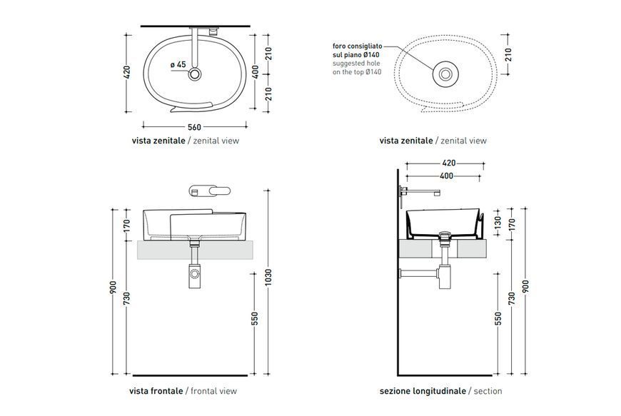 ROLL Умивальник накладний 56х42 см, платина (RL56LPLA) RL56LPLA фото