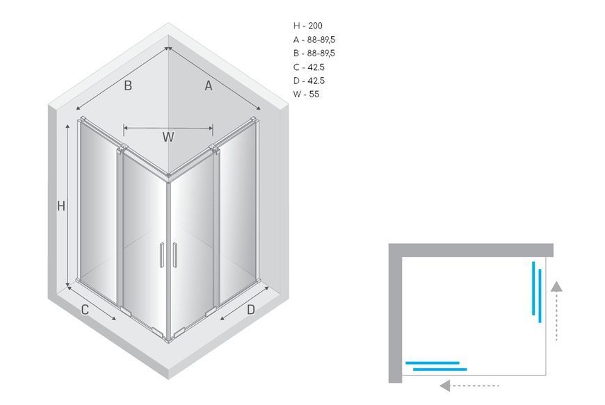 Душова кабіна квадратна SMART 2D 90x90х200 скло clear ACTIVE SHIELD 8мм EXK-4060 фото