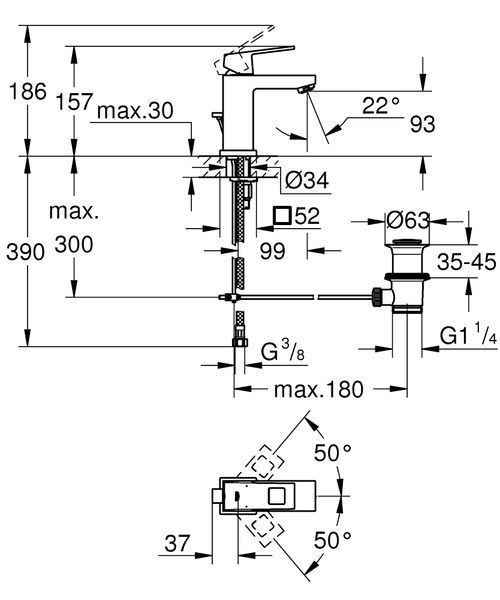 Змішувач для умивальника S-Size Eurocube (2312700E), Grohe 2312700E фото
