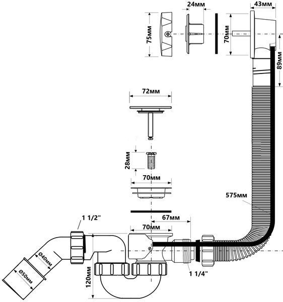 Сифон для ванни (автомат) 40/50 SZC HC31M-S2-AB антична бронза HC31M-S2-AB фото