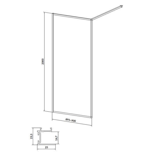 Душ стінка Walk-in LARGA 90х200, профіль хром S932-135 фото