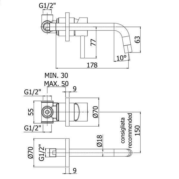 LIG006CR70 LIGHT Змішувач раковини, вилив 175 (178) мм , хром LIG006CR70 фото