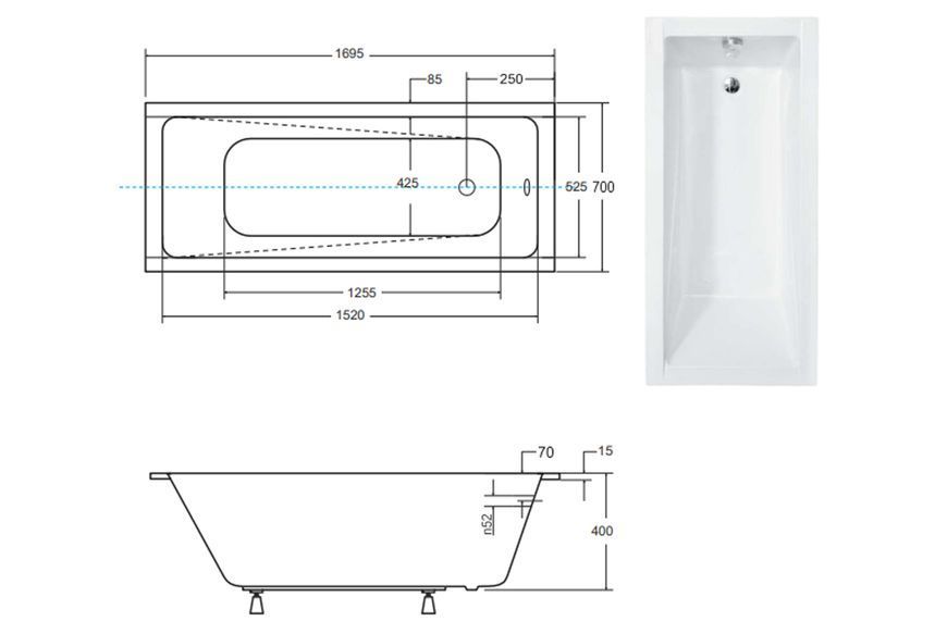 Ванна акрилова MODERN SLIM 170х70 (соло) без ніг #WAM-170-SL фото
