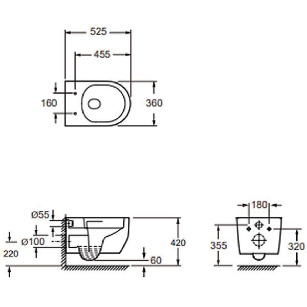 3030140B ART 3.0 Підвісний безобідковий унітаз з кришкою soft-close, Vortex Flush, чорний мат 3030140B фото